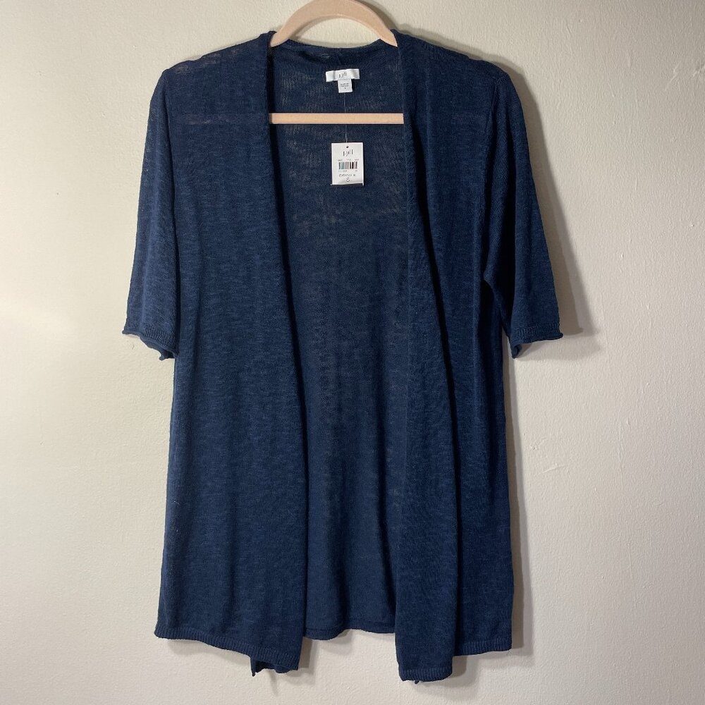 🔥 J. Jill | Navy Blue Love Linen Short-Sleeve Open Everyday Cardigan Small